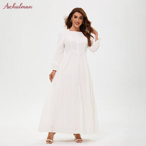 Aschulman personnalisé dernier Eid femmes musulmanes robe blanche couleur unie musulman longue robe 100% coton islamique Maxi longueur robe musulmane - Product Image 3