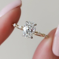 Bague de fiançailles solitaire ovale 0,5-3 carats avec accent en diamant de laboratoire, monture à griffes, or massif 10K/14K/18K, VVS, certifiée IGI, personnalisable CVD/HPHT