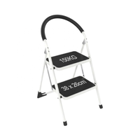Échelle pliante en acier blanche à 2 marches, très recommandée, 150 kg, EN131, avec marches larges antidérapantes et main courante, pour les tâches extérieures, la gym et la maison