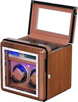Penggulung Jam Tangan Kayu dengan Remote Control LCD LED 2 Slot, Finishing Mengkilap, Motor Senyap untuk Jam Tangan Otomatis, Dilengkapi Kunci