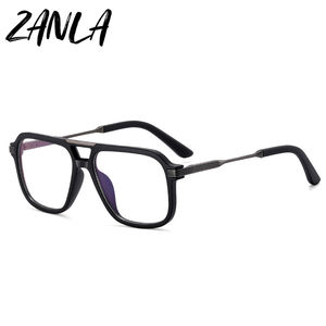 แว่นตาเรซิ่นกรอบสี่เหลี่ยมหรูหราสำหรับผู้ชาย บานพับสปริง ป้องกันแสงสีฟ้า แว่นสายตาสั่งตัดได้สำหรับผู้ชาย - Product Image 3