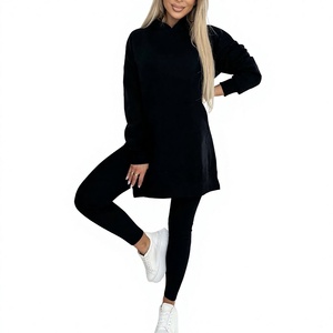 <b>Women's</b> Pink Hooded Long Sleeve <b>Sweatshirt</b> <b>Dress</b> With Pockets Loose Fit Casual Wear All Seasons Knitted Fleece Material - Product Image 6