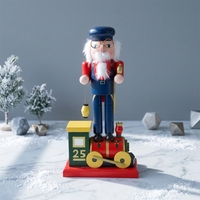 Poupée casse-noisette en bois faite à la main de 15 pouces, thème locomotive, finition brillante écologique, cadeau de Noël 38 cm