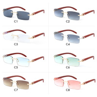 Mode de luxe femmes hommes sans monture Rectangle petite monture en bois branches lunettes de soleil
