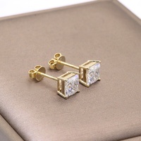 Boucles d'oreilles fantaisie en moissanite 1 carat, véritable or jaune 14 carats / or blanc / or rose, fermoir à vis, coupe princesse, boucles d'oreilles en moissanite
