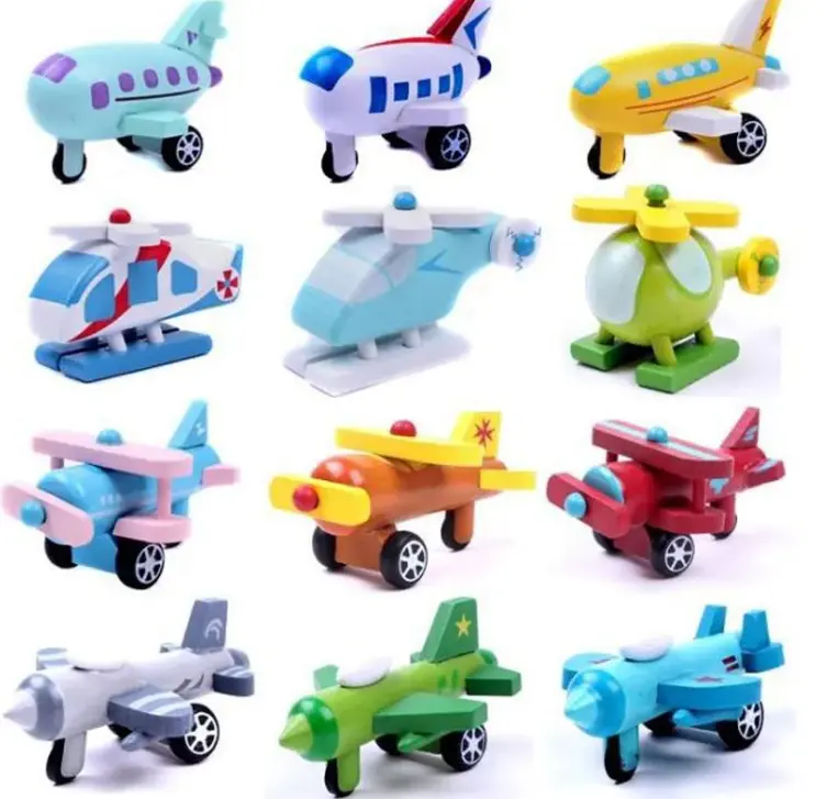 12 Stks/set Mini Houten Auto/Vliegtuig/Voertuig Zacht Houten Speelgoed Voor Kinderen Met Geschenkdoos
