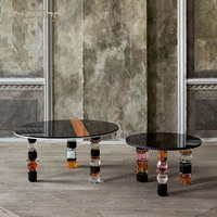 Ensembles de meubles de salon table basse en verre de luxe tables basses modernes rondes colorées transparentes avec plateau en verre