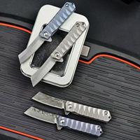 Couteau pliant porte-clés en acier Damas de qualité supérieure, manche en alliage de titane TC4, mini couteau de poche Tanto, outil EDC, cadeau de survie en plein air