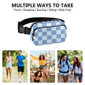 Nueva llegada: Riñonera deportiva unisex de poliéster impermeable con estampado a cuadros azules personalizada para correr - Product Image 6