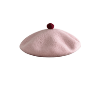 Béret en Laine de Haute Qualité Automne Hiver Chaud Couleur Unie Rétro Niche Vintage Style Artiste Français avec Pompon