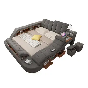 Smart Bed Modern King Size Double Multifunctional Bed With Massage Beds Leather Bedroom Furniture