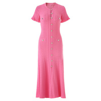 Robe en tricot côtelée à manches courtes, style français, de haute qualité, avec lacets et un seul bouton, pour femme