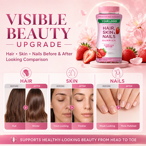 In-stock Wholesale OEM Strawberry-flavored Adult <strong>Hair</strong> <strong>Skin</strong> <strong>and</strong> <strong>Nail</strong> Care <strong>Gummies</strong> Containing 6000mcg Biotin - Product Image 6