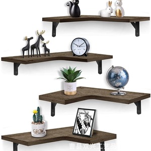 Modern Chinese Style Wooden Wall <b>Shelf</b> Carbonized Paulownia Wood Corner <b>Rack</b> Iron Wood Combination Display Storage <b>Rack</b> - Product Image 1