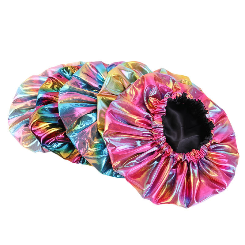 Tendance 2021 100% Soie Cheveux Réglable Double Couche Ankara Satin Grande Laser Bonnets Avec Bande Élastique Faible Quantité M