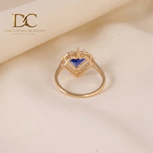 Bague en or jaune massif 14 carats avec diamant de laboratoire et saphir bleu royal, bijoux de luxe tendance pour femme, pour toutes les occasions - Product Image 4