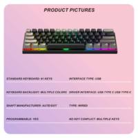 Clavier de jeu mécanique filaire pour ordinateur, 60 %, interrupteurs bleus, rétroéclairage RGB, 61 touches, USB Type-C, programmable, disposition anglaise