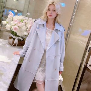 Abrigos de Piel de Oveja Vintage Azul Cielo, Gabardina de Cuero de Alta Calidad para Mujer - Product Image 3