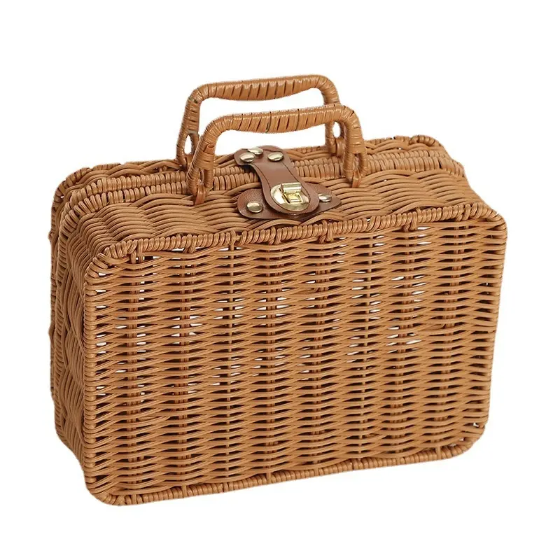 Mehrzweck-Picknickbox Kinderspielzeug Aufbewahrungsbeutel handgewebtes Natur-Rattan modische Tote-Tasche Rattan-Aufbewahrungsbeutel