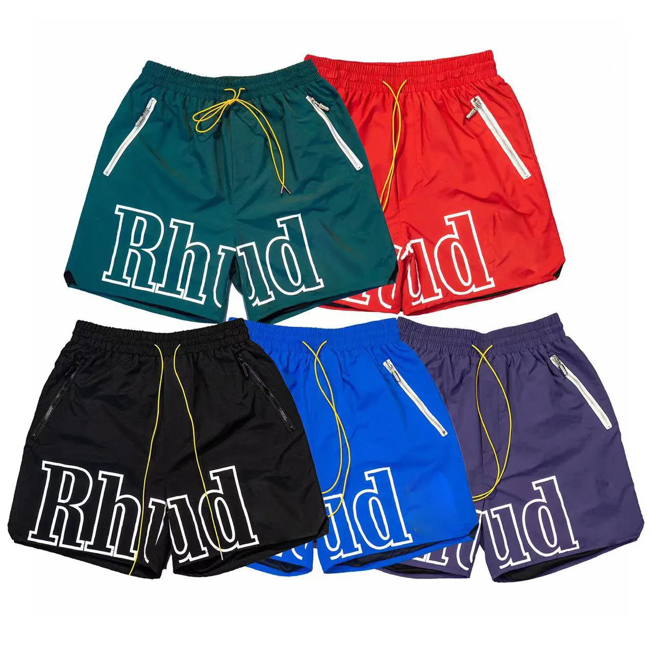 Custom Logo Letter Printing Breathable Outdoor Elastic Waist Summer 100% Nylon Casual Swim Trunks Rhude Shorts with Mesh Liner