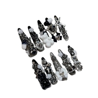 Série d'autocollants pour ongles Y2K Hot Girl, faux ongles réutilisables à pointe longue, faits main, pour manucure française, style international