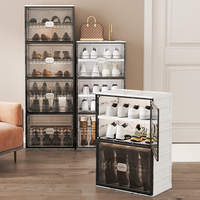 Meuble de rangement pliable multi-niveaux en plastique transparent noir et blanc pour chaussures, sans assemblage, pour la maison, vente en gros