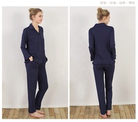 Ensemble de pyjama 2 pièces en jersey thermique brodé, manches longues et pantalon long, grande taille, vêtements de détente, coton et bambou, couleur unie