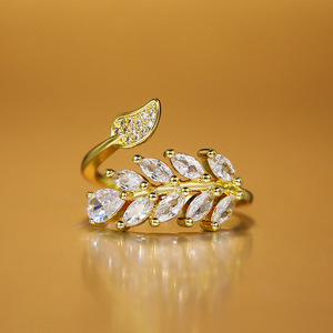 Anello Aperto Regolabile con Foglia Scintillante per Donne, Elegante Gioiello da Dito alla Moda - Product Image 3