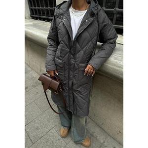 Abrigo Largo Acolchado Sobe Gris, Manga Larga, Fibra de Poliéster Tejida, Abrigo Casual para Mujer que Mantiene el Calor - Product Image 3