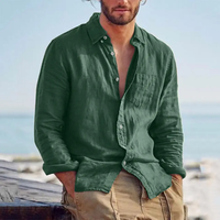 Fournisseur de vêtements impression personnalisée brodée col boutonné hommes solide vierge Vintage coton lin chemise habillée pour hommes