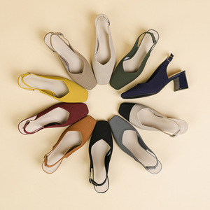 Nouvelles sandales d'été à talons hauts pour femmes, escarpins simples à <span class=keywords><strong>bout</strong></span> <span class=keywords><strong>ouvert</strong></span>, talons carrés confortables, chaussures à bride arrière à boucle, Evergreen - Product Image 2