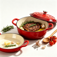 Ensemble de batterie de cuisine en fonte émaillée 2 pièces, compatible four, comprenant faitout et poêle, pour cuisinières à induction et à gaz