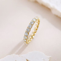 Anello impilabile di lusso leggero e alla moda, in oro giallo 18 carati con diamanti coltivati in laboratorio, per donna