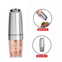 Moulin à poivre et sel électrique rechargeable par gravité Moulin à poivre noir avec support lumière bleue Pot à épices en métal