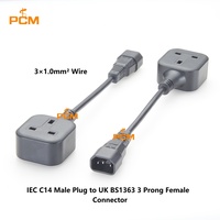 Câble d'extension d'alimentation avec prise mâle IEC C14 vers prise femelle à 3 broches UK BS1363 10A/250V pour PDU, PSU, UPS, armoire rack