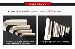 Jeu de clés hexagonales professionnelles industrielles métriques en acier au chrome-vanadium de 13 pièces avec embouts à bille et à plat, garantie de 3 ans - Product Image 4