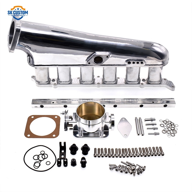 Wedling Aluminum 2JZ GE GTE Engine Intake Manifold with 6 Injector Fuel Rail 90mm Throttle Body