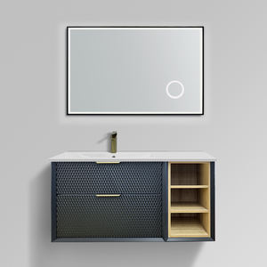 Meuble-lavabo flottant moderne à suspension murale en MDF miroir rectangulaire à LED personnalisé pour salle de bain - Product Image 1