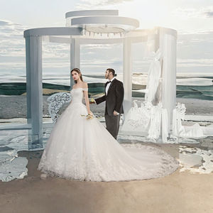 ชุดแต่งงานผ้าซาตินลายดอกสำหรับเจ้าสาว, ชุดราตรียาวคลุมไหล่ลูกไม้ลายใบไม้สำหรับเจ้าหญิง<span class=keywords><strong>2019</strong></span> - Product Image 3