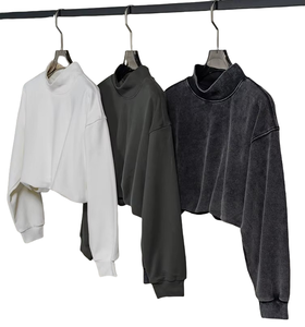 TKAN706 400g Sudadera Vintage Jersey de cuello alto Impresión personalizada Causal Mock Neck Wear Sudaderas cortas para mujeres - Product Image 1