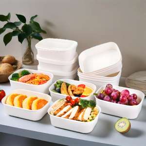 Bol à salade en papier blanc de taille personnalisée rectangulaire, récipient à soupe, bol en papier blanc avec couvercle en plastique - Product Image 2