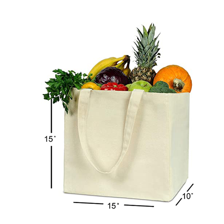 Washable Eco-friendly Reusable Heavy Duty Double Bottom Canvas Tote Bags