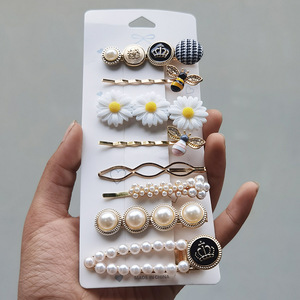 Fabbrica 8 pz/set perla retrò geometrica mollette per capelli ragazza accessori per capelli in metallo cristallo da donna Set di fermagli per capelli - Product Image 4