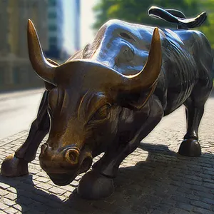 Estátua de touro em tamanho real de New York Wall Street, animal ao ar livre, carregando touro, escultura de bronze grande