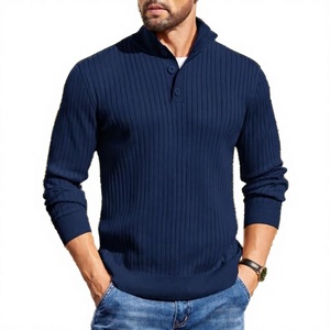 Pull en laine/acrylique respirant à manches longues uni pour homme, couleur bleu marine, vêtements d'hiver - Product Image 6