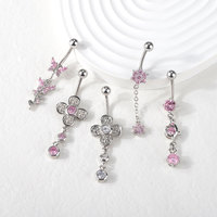 Lingchee 14G hypoallergénique acier chirurgical nombril anneau rose cubique zircone nombril haltères corps Piercing bijoux