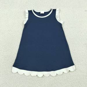 Robe décontractée pour filles en coton biologique doux, coupe trapèze, avec motifs d'été imprimés et bordure festonnée, style boutique personnalisé, assorties pour sœurs, vêtements d'usine - Product Image 5