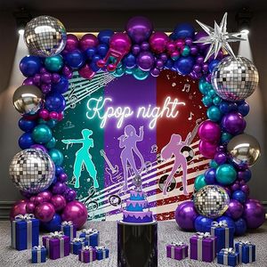 Guirlande <span class=keywords><strong>de</strong></span> ballons en latex colorés métalliques, 135 pièces, chrome, violet, rose, bleu, décoration musicale Kpop, fête disco années 80, <span class=keywords><strong>anniversaire</strong></span>, Nouvel An - Product Image 1
