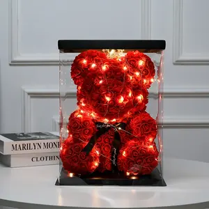 Best Selling Rose Bears In Gift Box 25/40cm Foam Rose Flower Teddy Bears For Valentine Day Gift Flower Bears