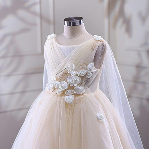 Nastro bianco con perline senza maniche una linea Champagne pizzo su Tulle Chiffon Tutu fiore ragazze bambini abiti da <span class=keywords><strong>sposa</strong></span> per bambine - Product Image 5